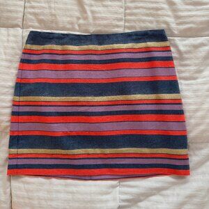 JCrew Denim Gold Coral Lilac Striped Mini Skirt Size 6